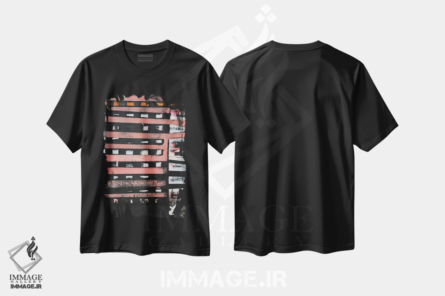 تیشرت مشکی طرح دار رستروس ۱۱، آبستره اثر کاترین شوایندن هامر | فروشگاه ایماژ