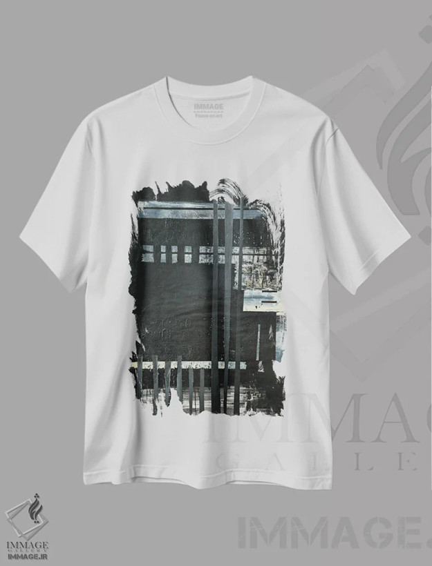 تیشرت سفید طرح دار رستروس ۴، آبستره اثر کاترین شوایندن هامر | فروشگاه ایماژ