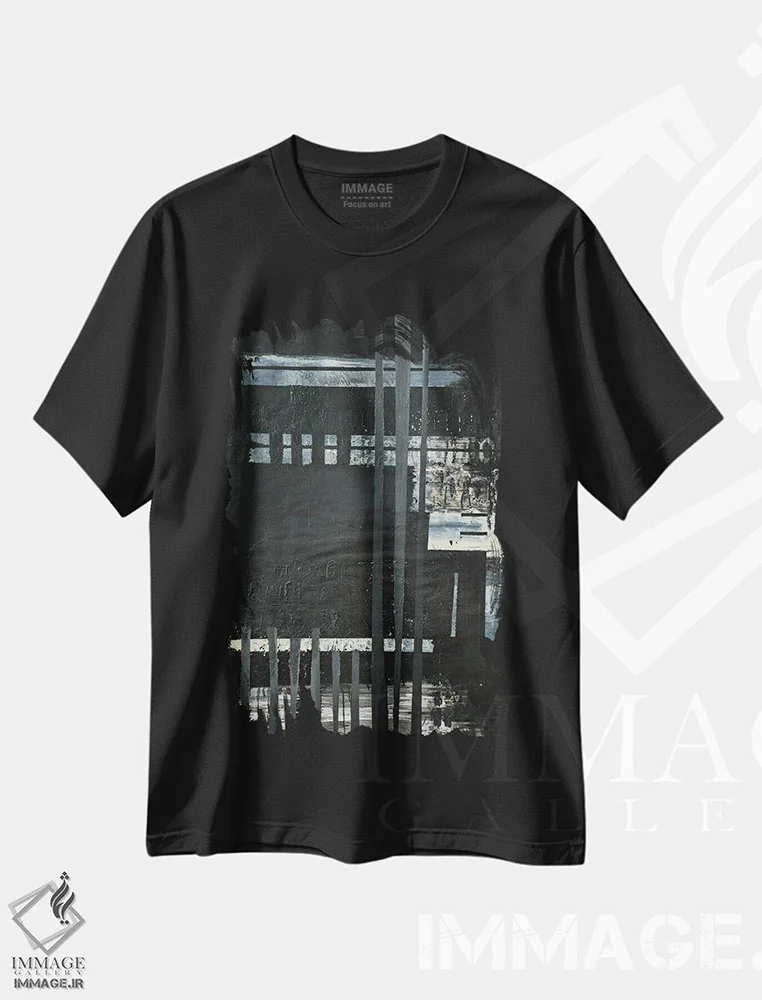 تیشرت مشکی طرح دار رستروس ۴، آبستره اثر کاترین شوایندن هامر | immage.ir