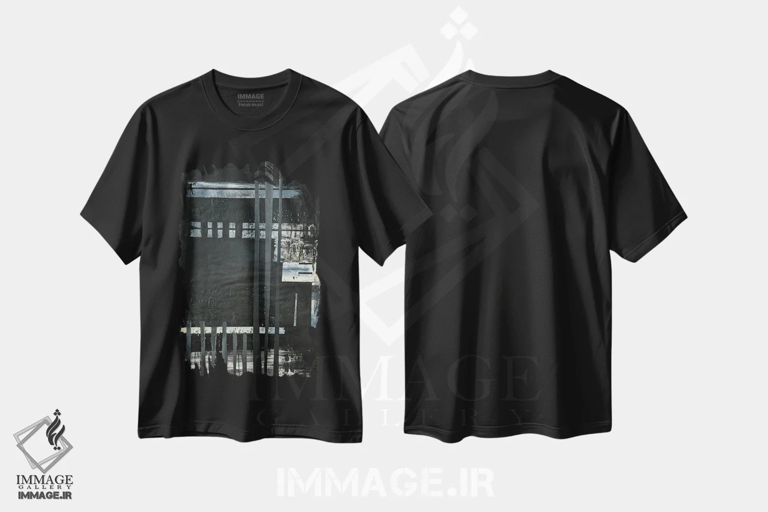 تیشرت مشکی طرح دار رستروس ۴، آبستره اثر کاترین شوایندن هامر | immage.ir