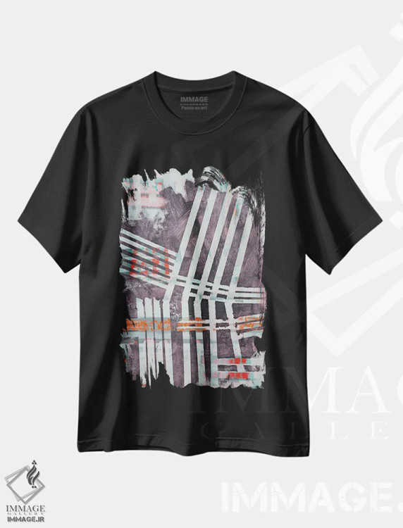 تیشرت مشکی طرح دار رستروس ۸، آبستره اثر کاترین شوایندن هامر | فروشگاه ایماژ