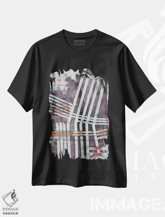 تیشرت مشکی طرح دار رستروس ۸، آبستره اثر کاترین شوایندن هامر | فروشگاه ایماژ
