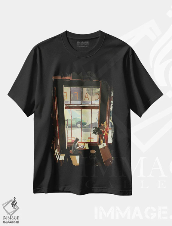 تیشرت مشکی طرح دار رمان بزرگ آمریکایی، دکور معاصر اثر کیت تامسون | immage.ir