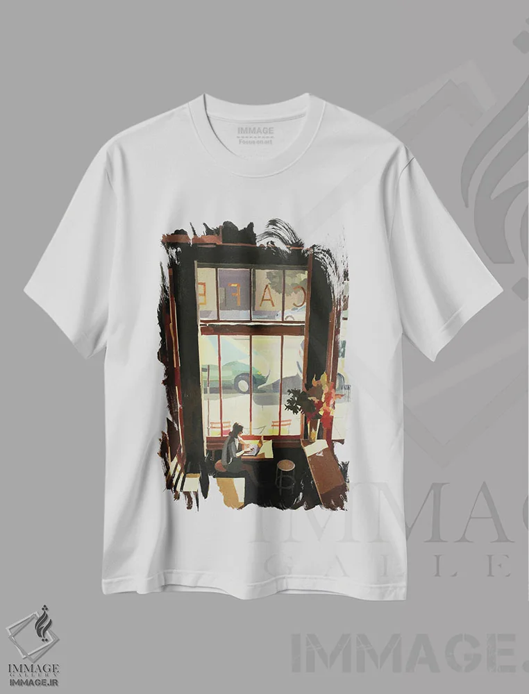 تیشرت سفید طرح دار رمان بزرگ آمریکایی، دکور معاصر اثر کیت تامسون | فروشگاه ایماژ
