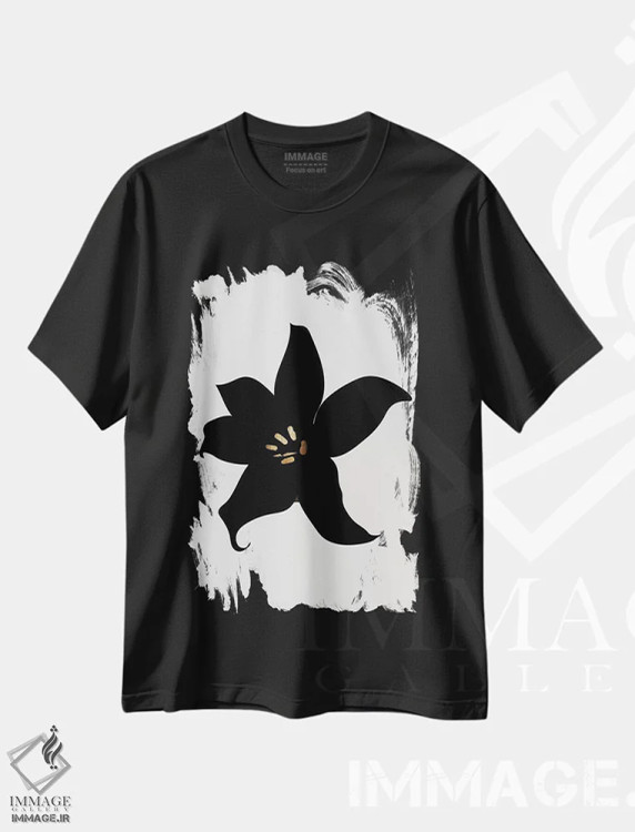 تیشرت مشکی طرح دار ارکیده تیره، تزئینی اثر کوبیستیکا | immage.ir