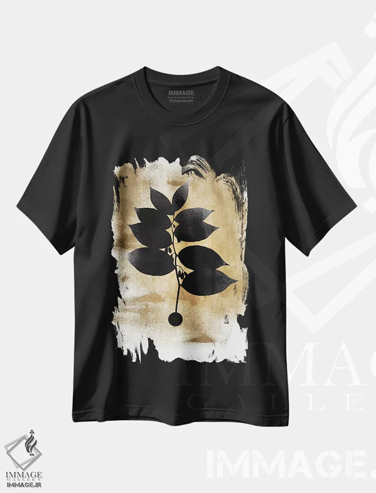 تیشرت مشکی طرح دار گیاه تیره، تزئینی اثر کوبیستیکا | فروشگاه ایماژ