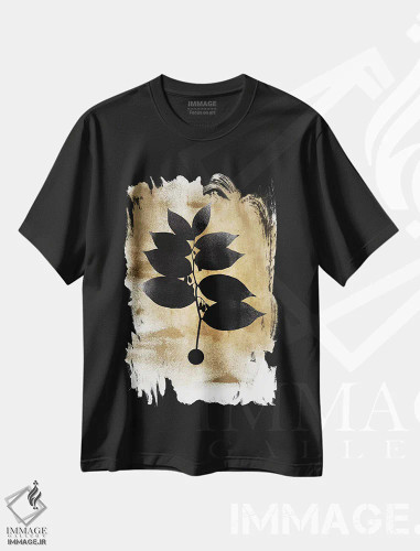 تیشرت مشکی طرح دار گیاه تیره، تزئینی اثر کوبیستیکا | فروشگاه ایماژ