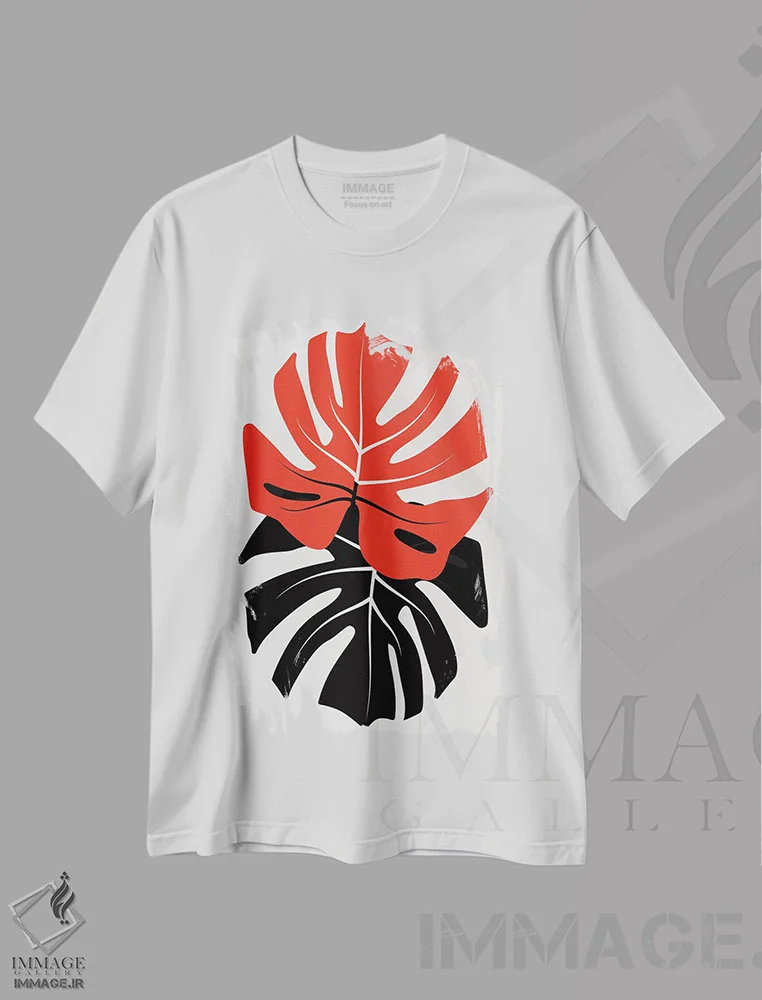تیشرت سفید طرح دار دوئت برگ های مونسترا، تزئینی اثر کوبیستیکا | فروشگاه ایماژ