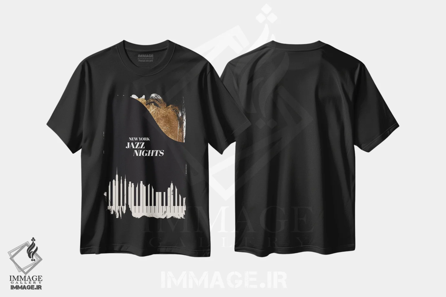 تیشرت مشکی طرح دار شب های جاز، تزئینی اثر کوبیستیکا | فروشگاه ایماژ