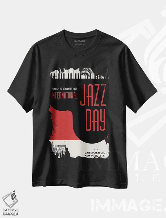 تیشرت مشکی طرح دار روزهای جازی، تزئینی اثر کوبیستیکا | فروشگاه ایماژ