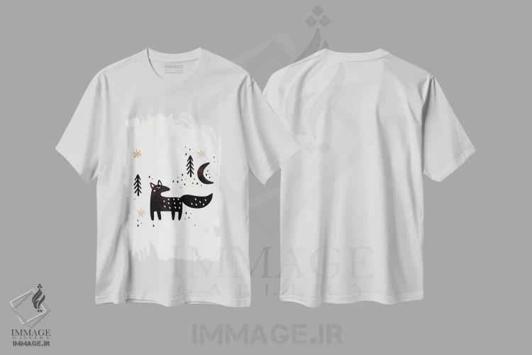 تیشرت سفید طرح دار روباه کوچک زمستانی، تزئینی اثر کوبیستیکا | immage.ir