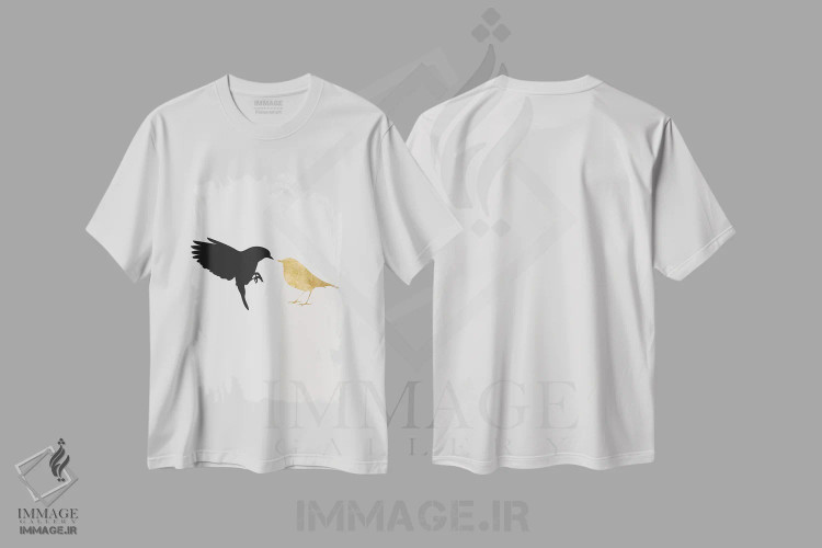 تیشرت سفید طرح دار مرغ عشق، تزئینی اثر کوبیستیکا | فروشگاه ایماژ