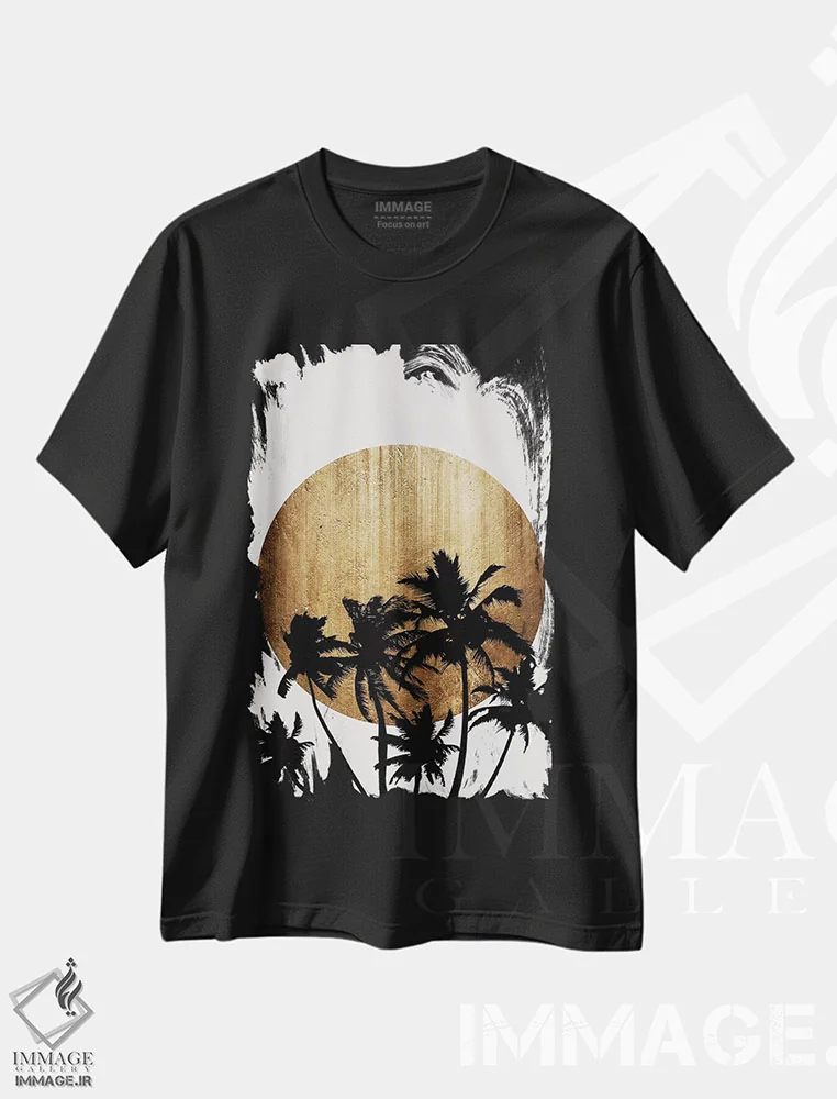 تیشرت مشکی طرح دار ساحل میامی، تزئینی اثر کوبیستیکا | فروشگاه ایماژ