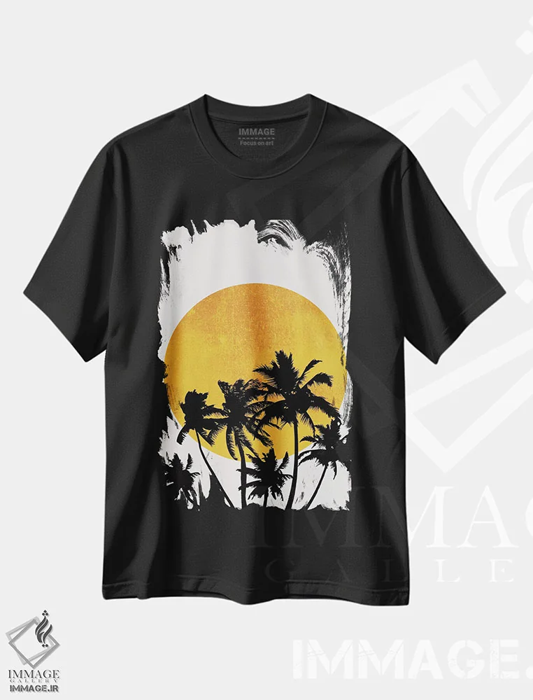 تیشرت مشکی طرح دار غروب ساحل میامی، تزئینی اثر کوبیستیکا | immage.ir