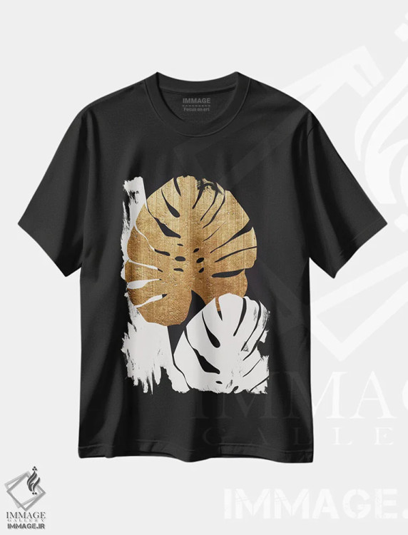 تیشرت مشکی طرح دار برگ های مونسترا، تزئینی اثر کوبیستیکا | فروشگاه ایماژ