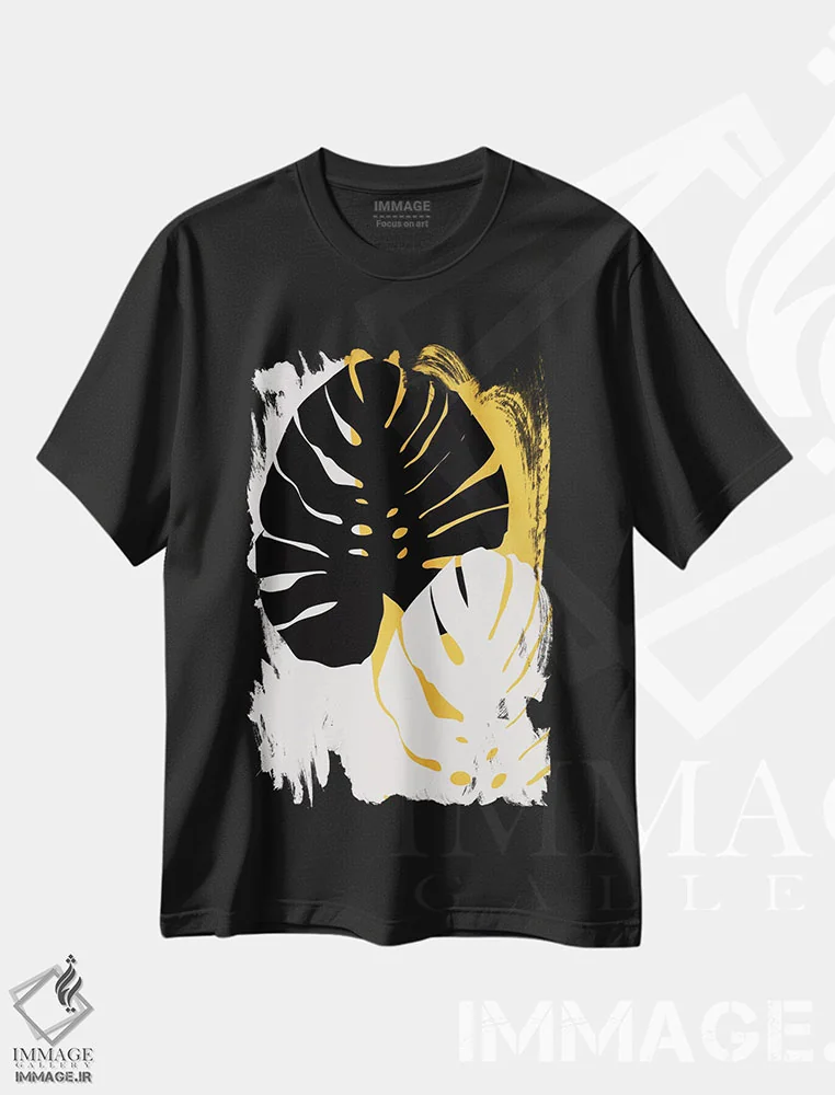 تیشرت مشکی طرح دار برگ های مونسترا، تزئینی اثر کوبیستیکا | immage.ir