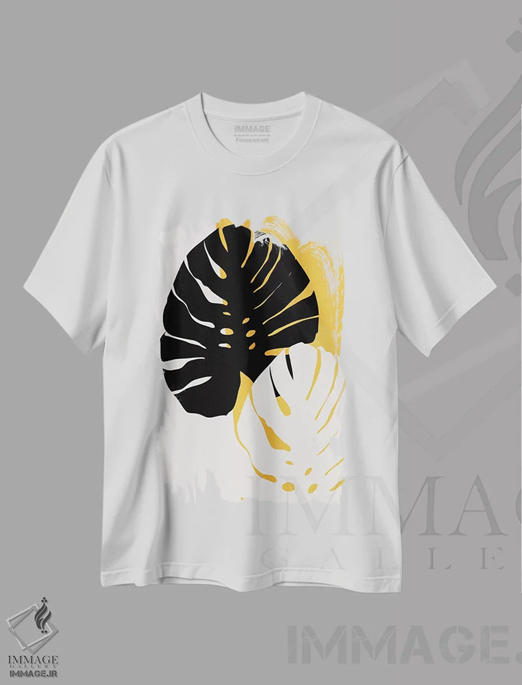 تیشرت سفید طرح دار برگ های مونسترا، تزئینی اثر کوبیستیکا | فروشگاه ایماژ