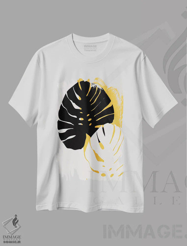 تیشرت سفید طرح دار برگ های مونسترا، تزئینی اثر کوبیستیکا | فروشگاه ایماژ