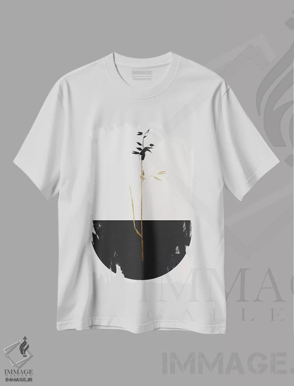 تیشرت سفید طرح دار گیاه سیاه، تزئینی اثر کوبیستیکا | فروشگاه ایماژ