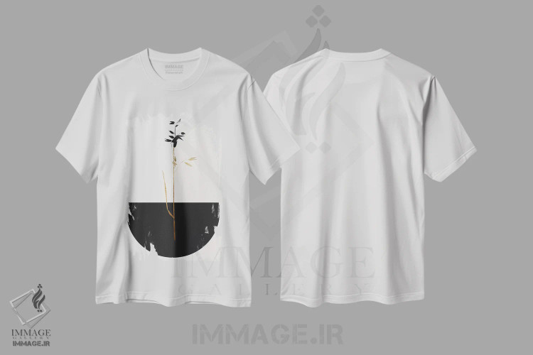 تیشرت سفید طرح دار گیاه سیاه، تزئینی اثر کوبیستیکا | فروشگاه ایماژ