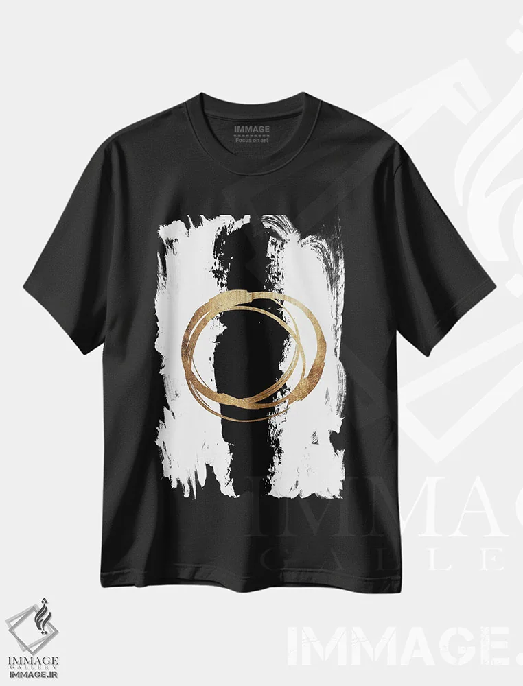 تیشرت مشکی طرح دار دایره و خط اثر کوبیستیکا | فروشگاه ایماژ