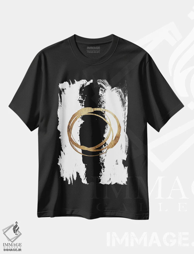 تیشرت مشکی طرح دار دایره و خط اثر کوبیستیکا | فروشگاه ایماژ