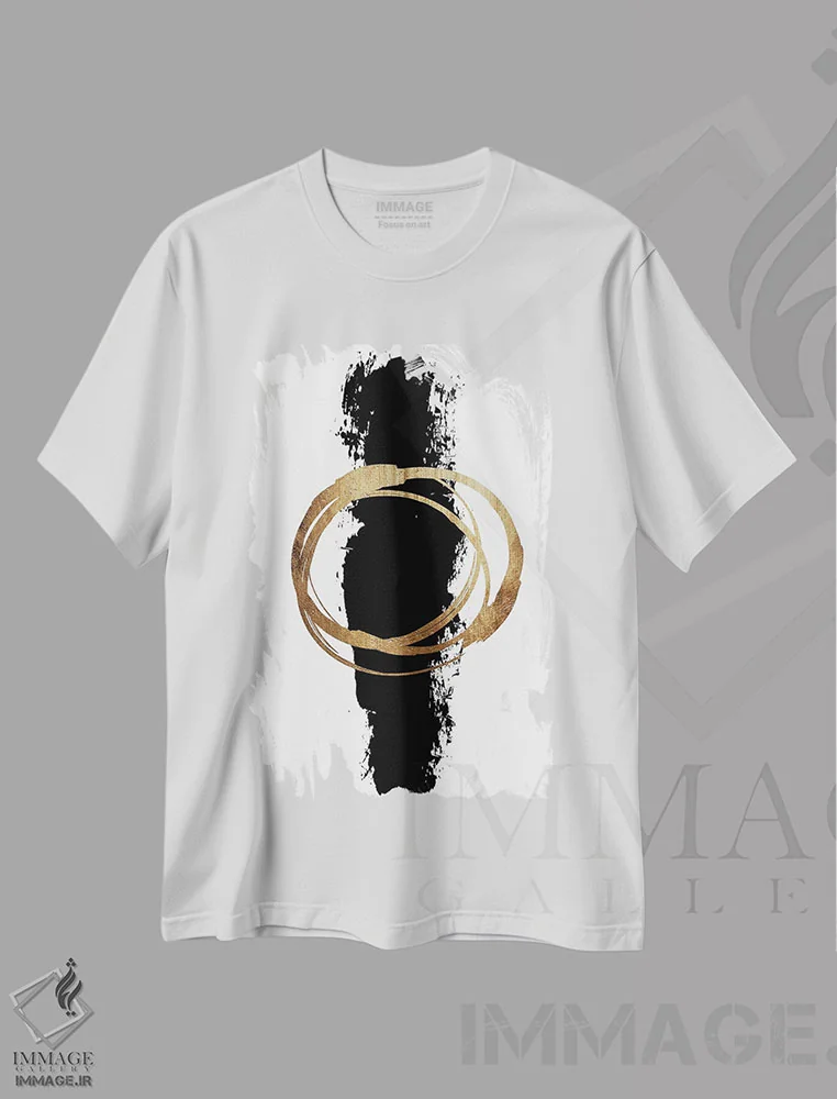 تیشرت سفید طرح دار دایره و خط اثر کوبیستیکا | immage.ir