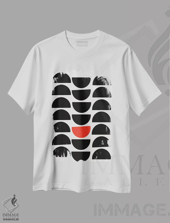 تیشرت سفید طرح دار دایره قرمز اثر کوبیستیکا | فروشگاه ایماژ