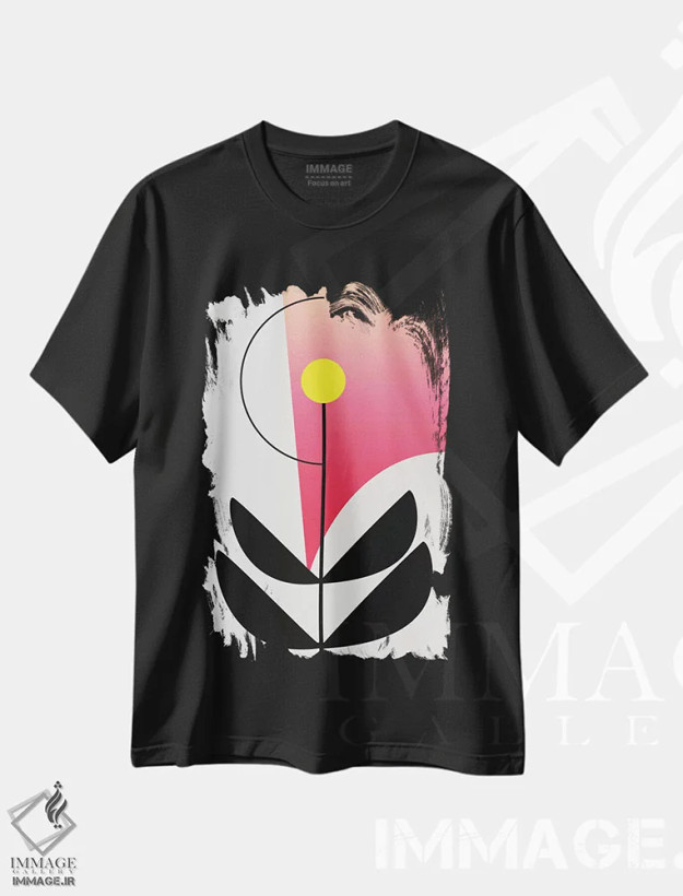 تیشرت مشکی طرح دار باران رنگین کمانی، آبستره اثر کوبیستیکا | فروشگاه ایماژ