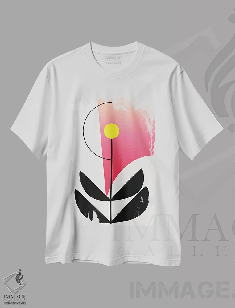 تیشرت سفید طرح دار باران رنگین کمانی، آبستره اثر کوبیستیکا | immage.ir