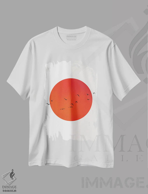 تیشرت سفید طرح دار مرغان دریایی آفتاب، تزئینی اثر کوبیستیکا | فروشگاه ایماژ