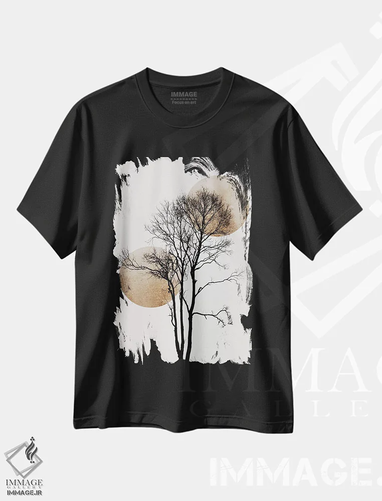 تیشرت مشکی طرح دار خورشید و ماه پنهان - طلایی، تزئینی اثر کوبیستیکا | فروشگاه ایماژ