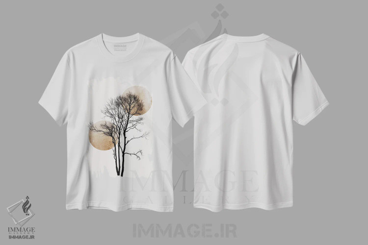 تیشرت سفید طرح دار خورشید و ماه پنهان - طلایی، تزئینی اثر کوبیستیکا | immage.ir