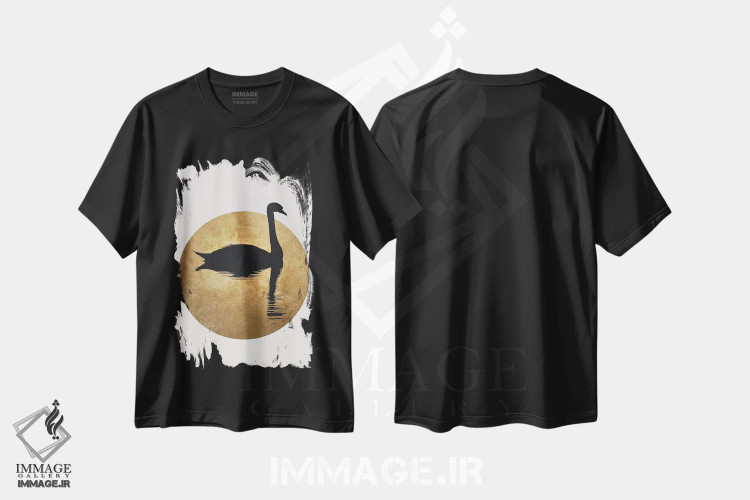 تیشرت مشکی طرح دار قو، تزئینی اثر کوبیستیکا | immage.ir