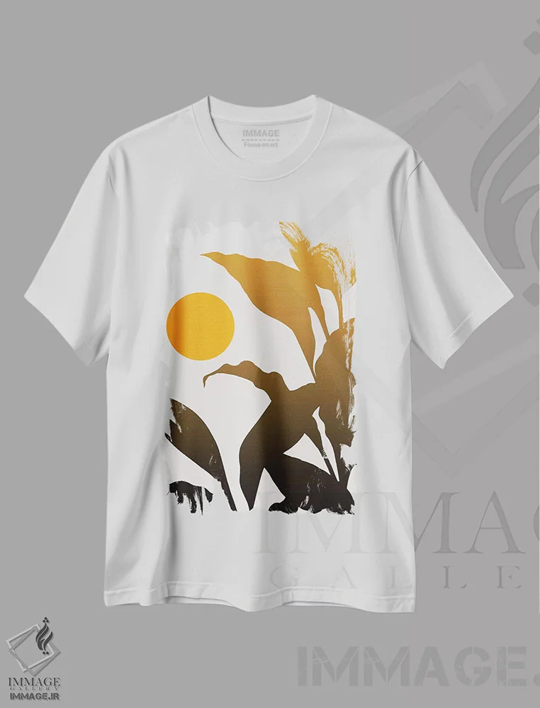 تیشرت سفید طرح دار طلوع گرمسیری، تزئینی اثر کوبیستیکا | فروشگاه ایماژ