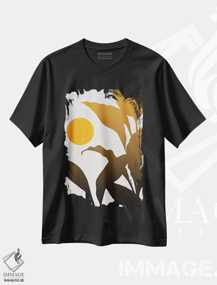 تیشرت مشکی طرح دار طلوع گرمسیری، تزئینی اثر کوبیستیکا | immage.ir