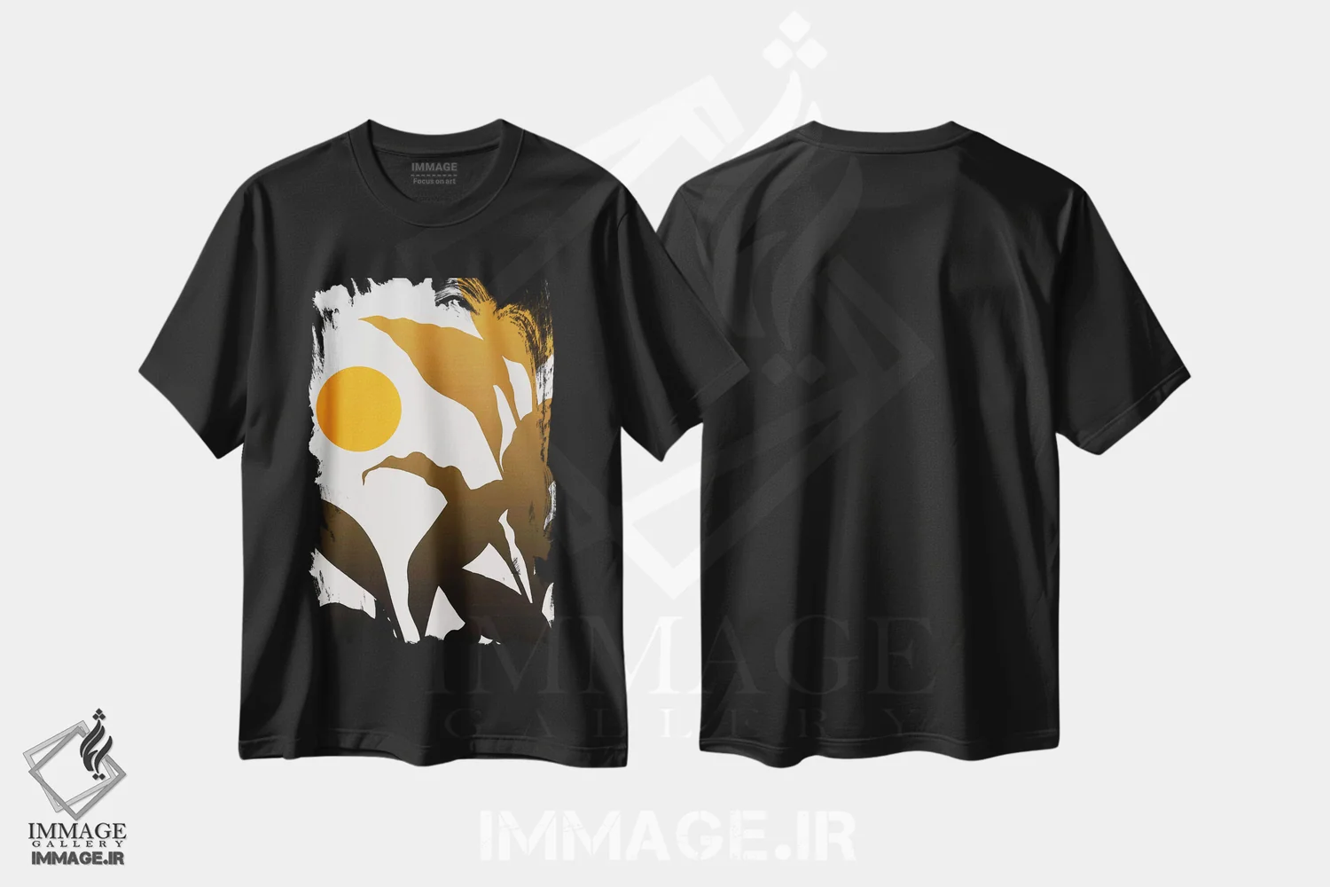 تیشرت مشکی طرح دار طلوع گرمسیری، تزئینی اثر کوبیستیکا | immage.ir