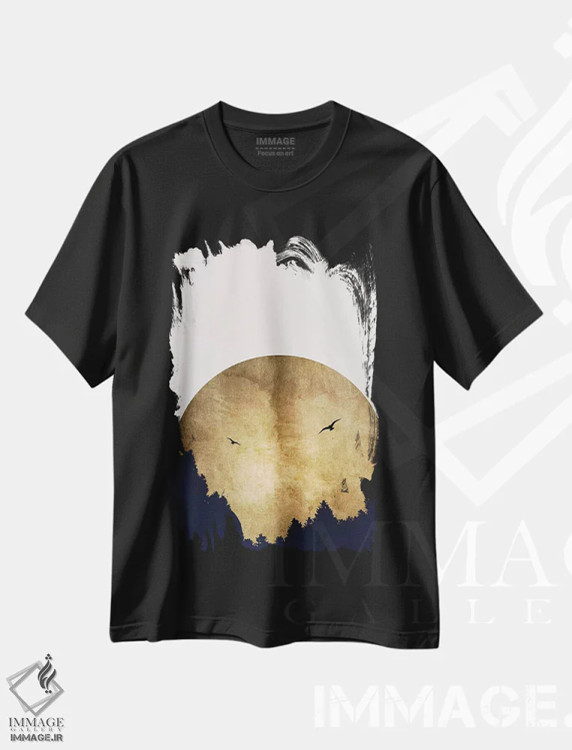 تیشرت مشکی طرح دار دو پرنده، تزئینی اثر کوبیستیکا | فروشگاه ایماژ