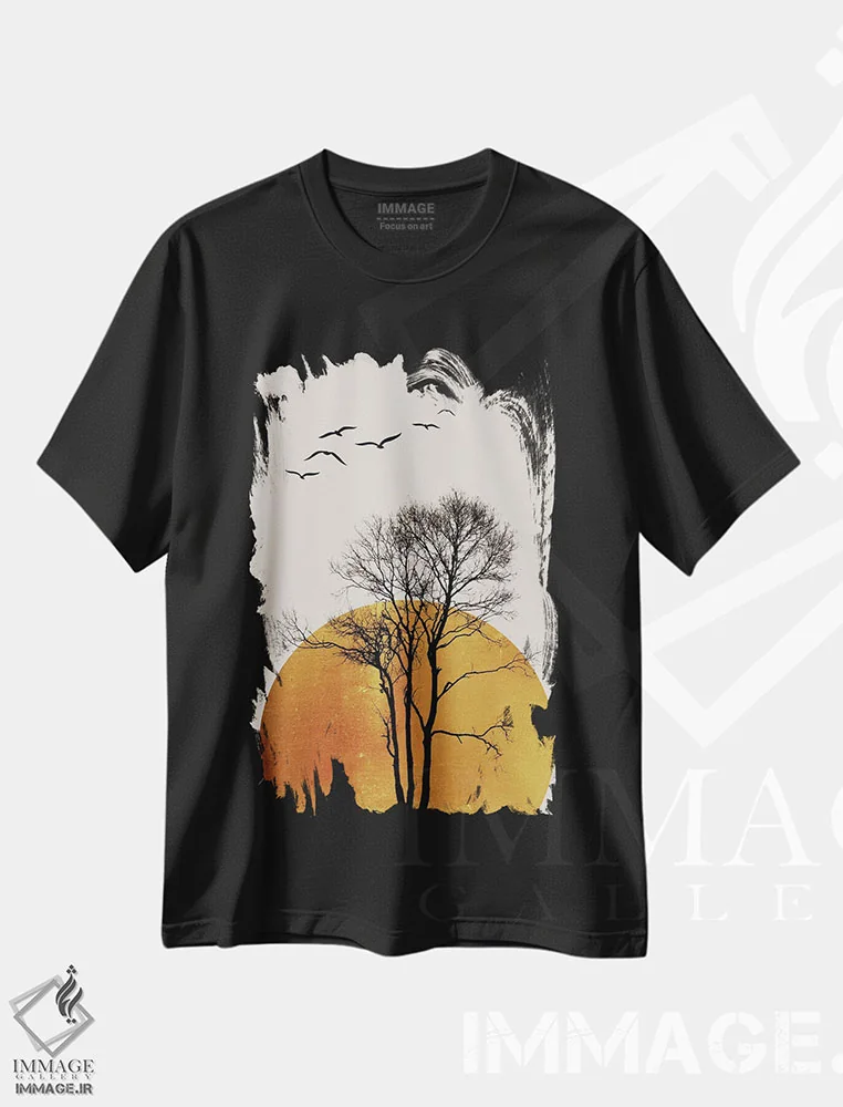 تیشرت مشکی طرح دار طلوع زمستانی، تزئینی اثر کوبیستیکا | immage.ir