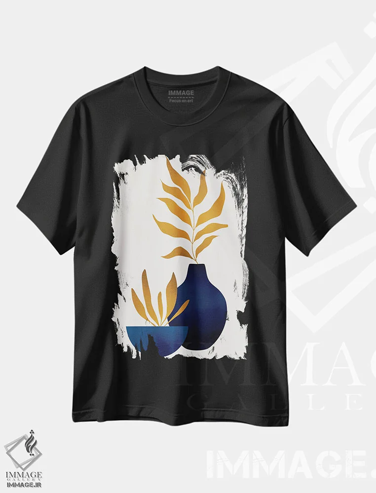 تیشرت مشکی طرح دار گل های پاییزی I، تزئینی اثر کوبیستیکا | immage.ir