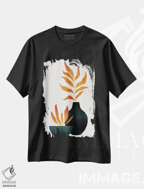 تیشرت مشکی طرح دار گل های پاییزی III، تزئینی اثر کوبیستیکا | فروشگاه ایماژ