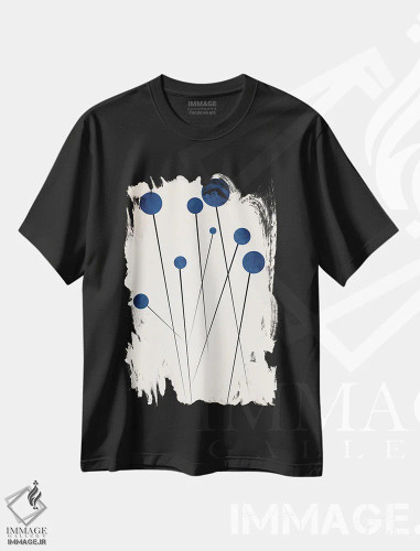 تیشرت مشکی طرح دار گل های آبی در طبیعت وحشی II، آبستره اثر کوبیستیکا | فروشگاه ایماژ