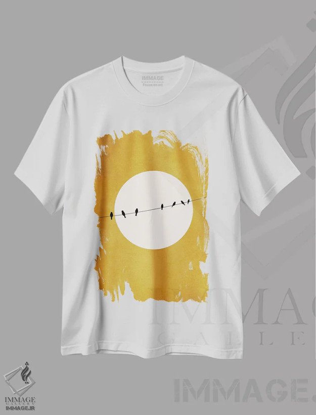 تیشرت سفید طرح دار جیرجیر و آرامش شبانه، تزئینی اثر کوبیستیکا | فروشگاه ایماژ