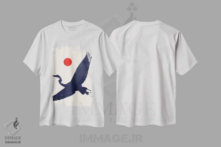 تیشرت سفید طرح دار درنا، دکور آسیایی اثر کوبیستیکا | immage.ir