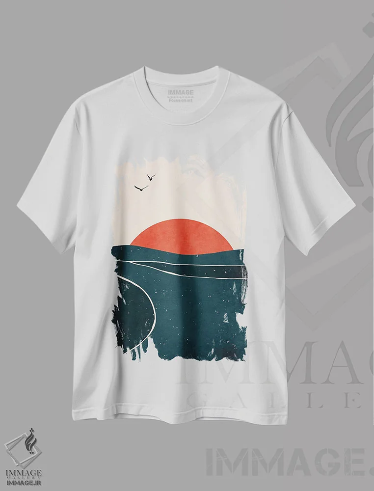 تیشرت سفید طرح دار کبوترها و امواج، آبستره اثر کوبیستیکا | فروشگاه ایماژ