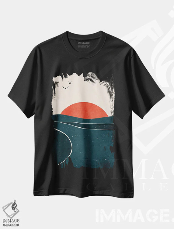 تیشرت مشکی طرح دار کبوترها و امواج، آبستره اثر کوبیستیکا | immage.ir