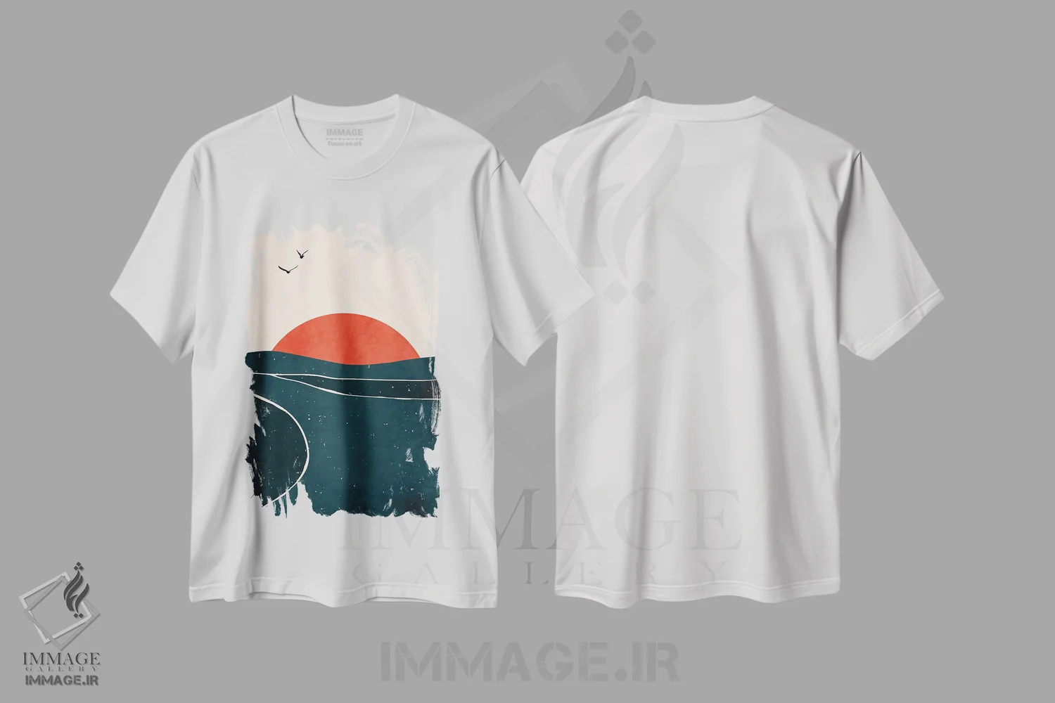 تیشرت سفید طرح دار کبوترها و امواج، آبستره اثر کوبیستیکا | فروشگاه ایماژ