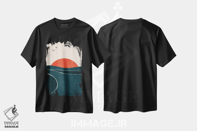 تیشرت مشکی طرح دار کبوترها و امواج، آبستره اثر کوبیستیکا | immage.ir