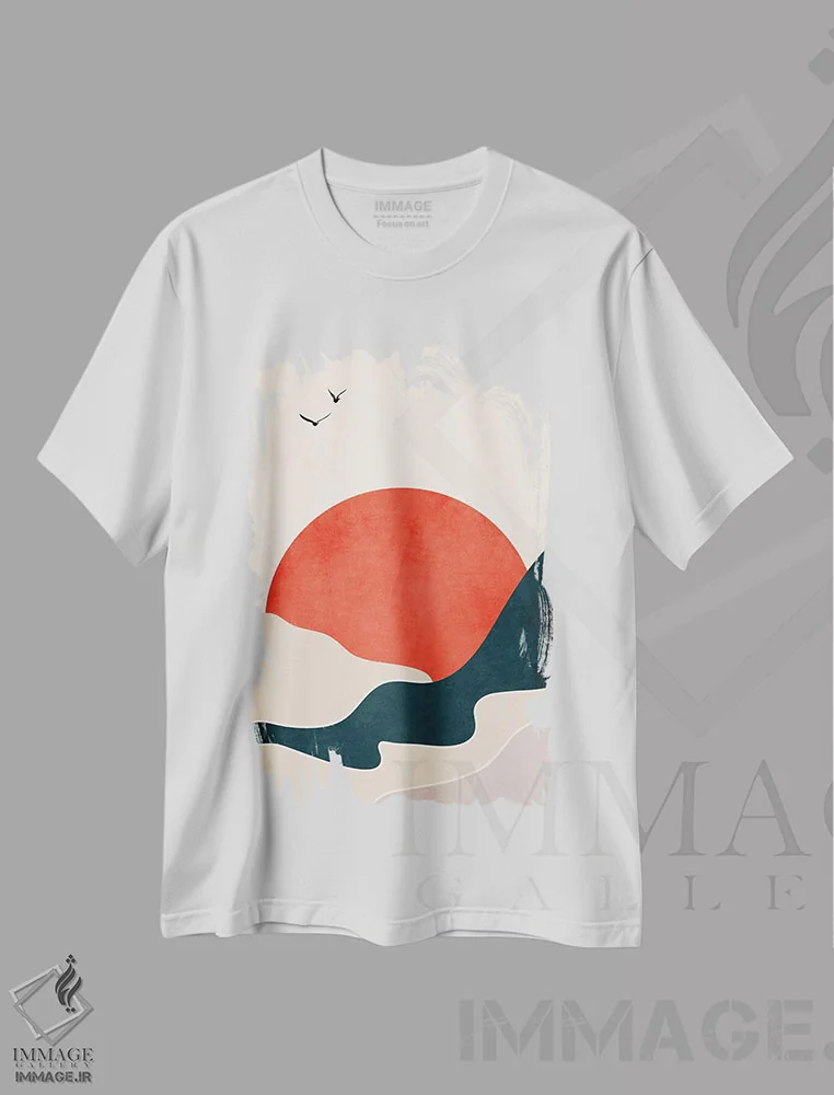 تیشرت سفید طرح دار غروب خورشید، آبستره اثر کوبیستیکا | immage.ir