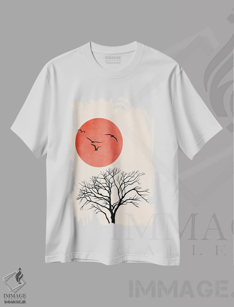 تیشرت سفید طرح دار پرواز، تزئینی اثر کوبیستیکا | فروشگاه ایماژ